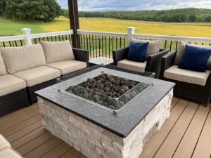 outside natural stone fire pit